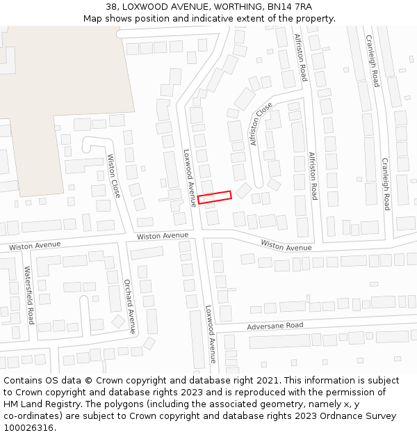 38, LOXWOOD AVENUE, WORTHING, BN14 7RA: Location map and indicative extent of plot