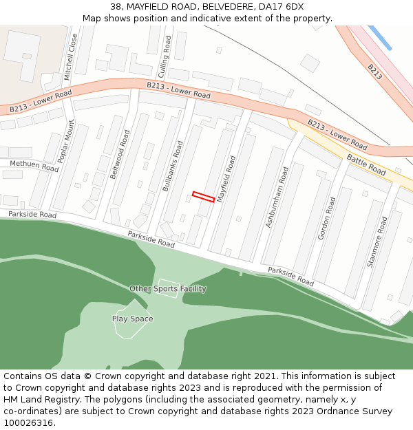 38, MAYFIELD ROAD, BELVEDERE, DA17 6DX: Location map and indicative extent of plot