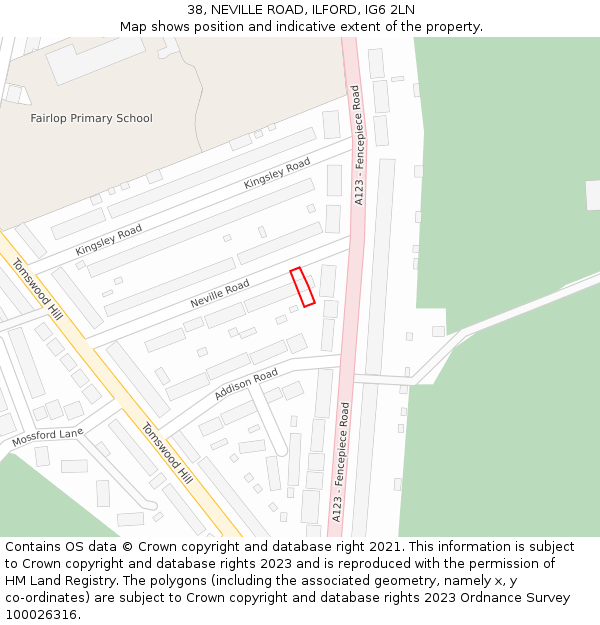38, NEVILLE ROAD, ILFORD, IG6 2LN: Location map and indicative extent of plot
