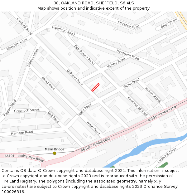 38, OAKLAND ROAD, SHEFFIELD, S6 4LS: Location map and indicative extent of plot