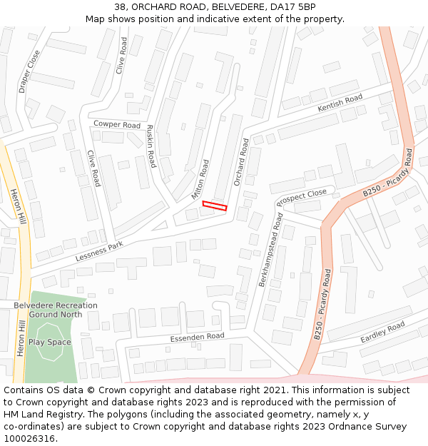38, ORCHARD ROAD, BELVEDERE, DA17 5BP: Location map and indicative extent of plot