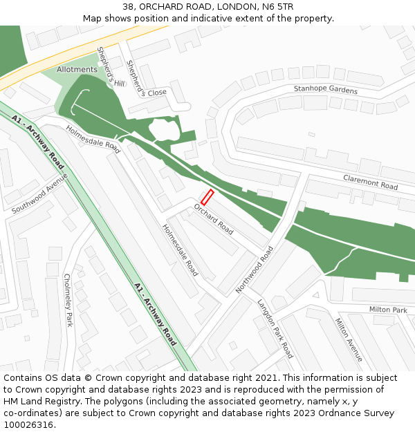 38, ORCHARD ROAD, LONDON, N6 5TR: Location map and indicative extent of plot