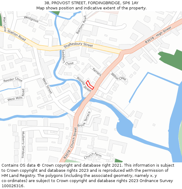 38, PROVOST STREET, FORDINGBRIDGE, SP6 1AY: Location map and indicative extent of plot