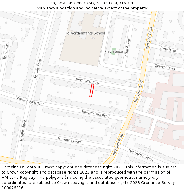 38, RAVENSCAR ROAD, SURBITON, KT6 7PL: Location map and indicative extent of plot