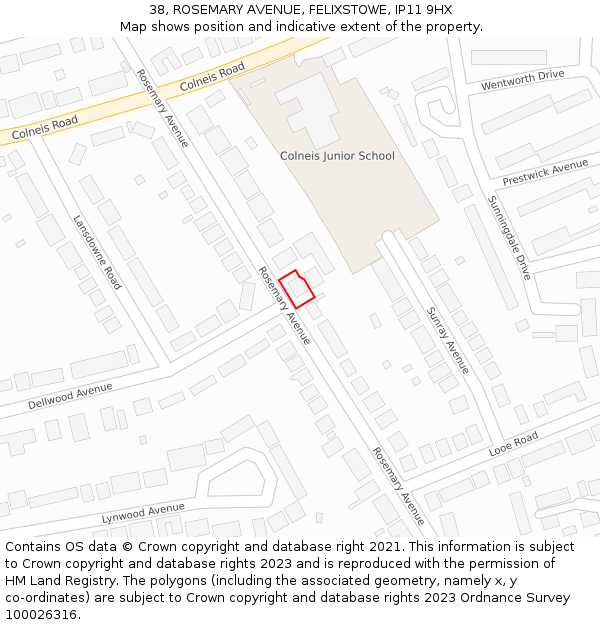38, ROSEMARY AVENUE, FELIXSTOWE, IP11 9HX: Location map and indicative extent of plot