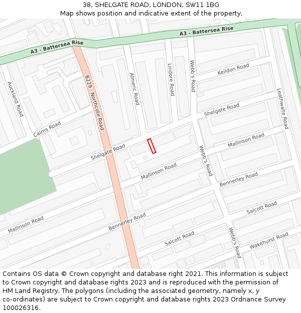 38, SHELGATE ROAD, LONDON, SW11 1BG: Location map and indicative extent of plot