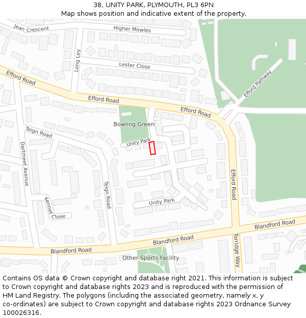 38, UNITY PARK, PLYMOUTH, PL3 6PN: Location map and indicative extent of plot