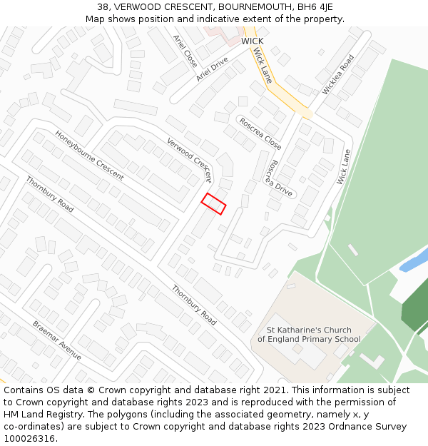 38, VERWOOD CRESCENT, BOURNEMOUTH, BH6 4JE: Location map and indicative extent of plot