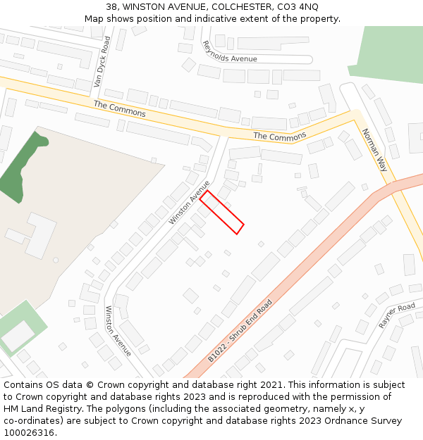38, WINSTON AVENUE, COLCHESTER, CO3 4NQ: Location map and indicative extent of plot