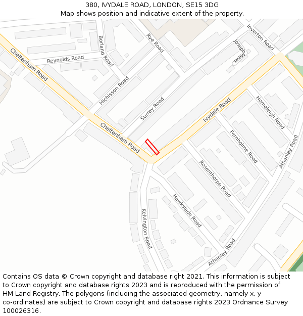 380, IVYDALE ROAD, LONDON, SE15 3DG: Location map and indicative extent of plot