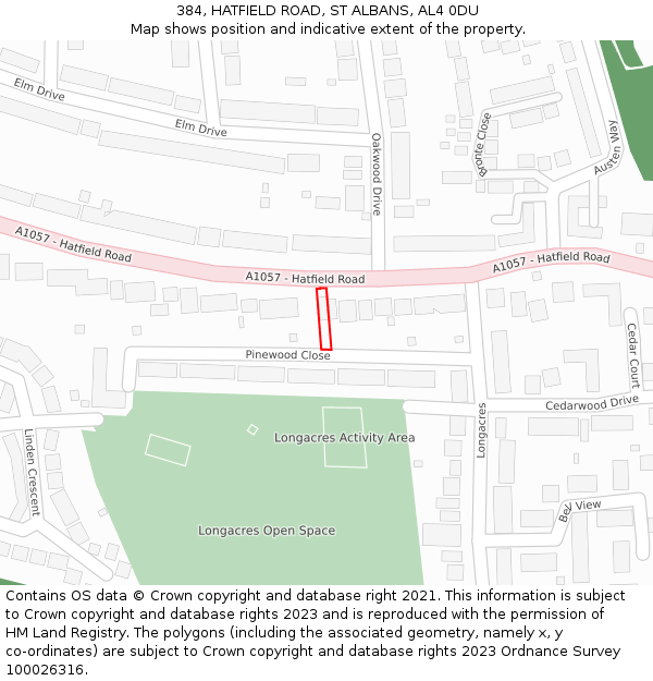 384, HATFIELD ROAD, ST ALBANS, AL4 0DU: Location map and indicative extent of plot