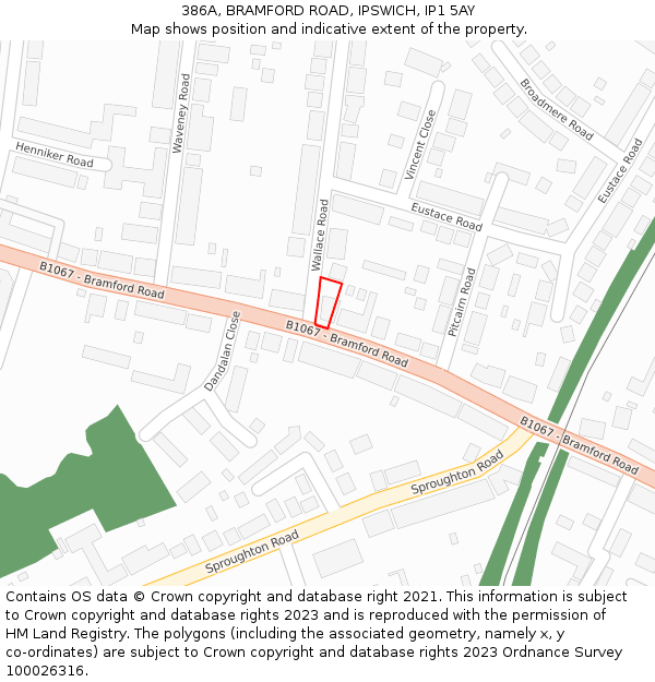 386A, BRAMFORD ROAD, IPSWICH, IP1 5AY: Location map and indicative extent of plot