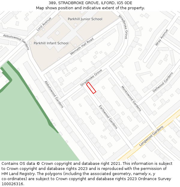 389, STRADBROKE GROVE, ILFORD, IG5 0DE: Location map and indicative extent of plot