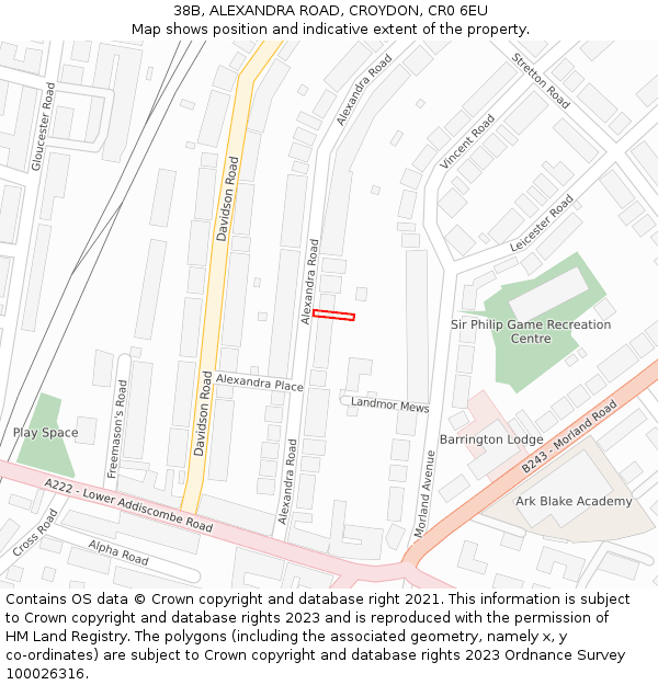 38B, ALEXANDRA ROAD, CROYDON, CR0 6EU: Location map and indicative extent of plot