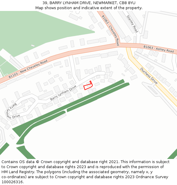 39, BARRY LYNHAM DRIVE, NEWMARKET, CB8 8YU: Location map and indicative extent of plot
