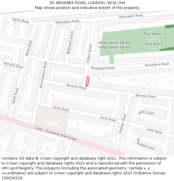 39, BENARES ROAD, LONDON, SE18 1HX: Location map and indicative extent of plot
