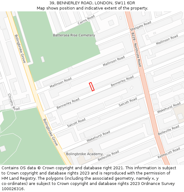 39, BENNERLEY ROAD, LONDON, SW11 6DR: Location map and indicative extent of plot