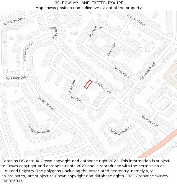 39, BOWHAY LANE, EXETER, EX4 1PF: Location map and indicative extent of plot