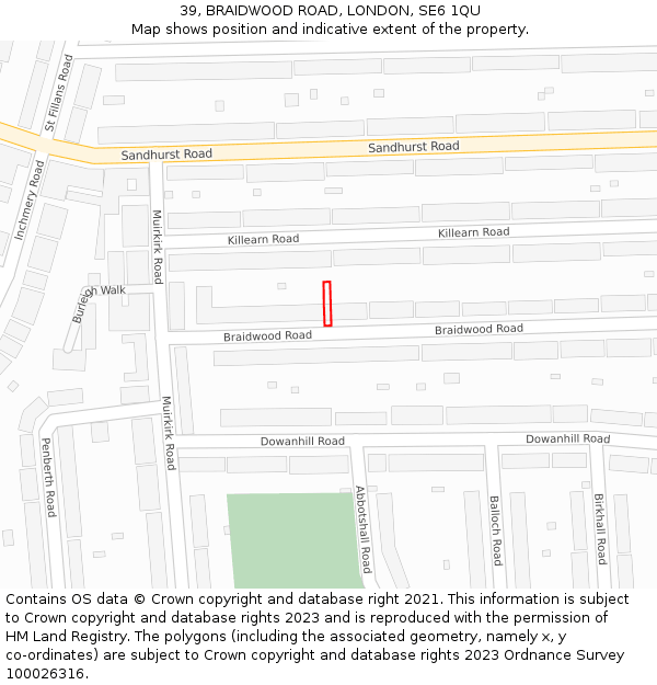 39, BRAIDWOOD ROAD, LONDON, SE6 1QU: Location map and indicative extent of plot
