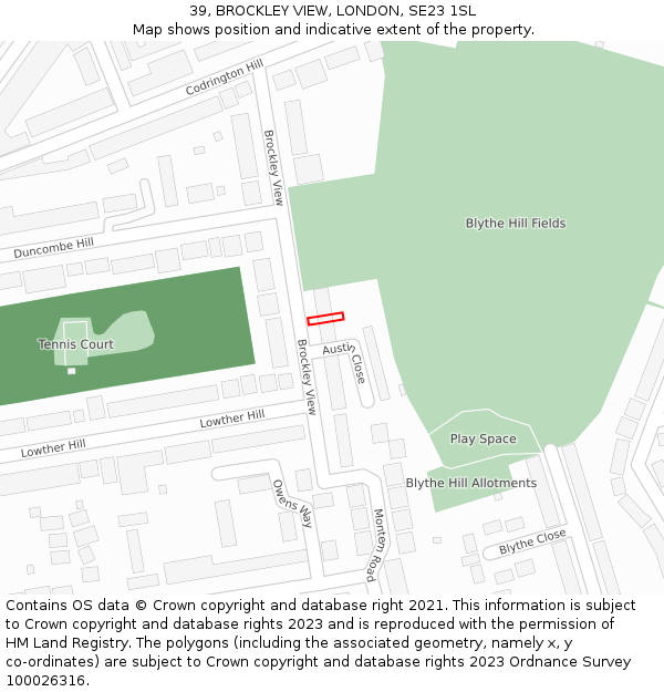 39, BROCKLEY VIEW, LONDON, SE23 1SL: Location map and indicative extent of plot