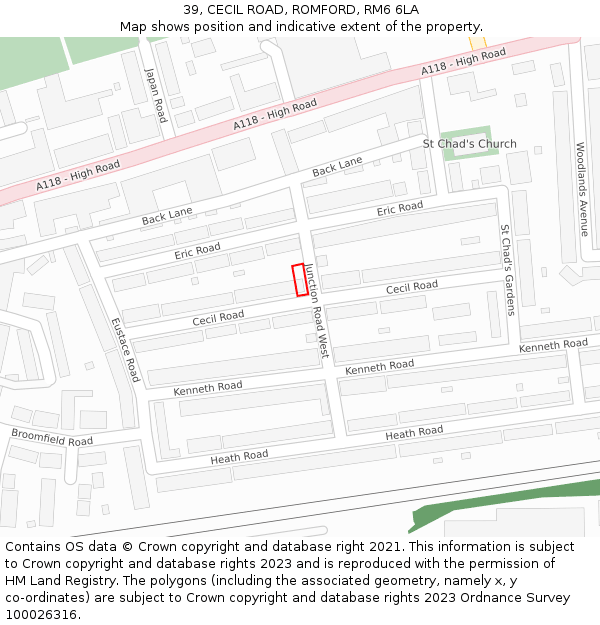 39, CECIL ROAD, ROMFORD, RM6 6LA: Location map and indicative extent of plot