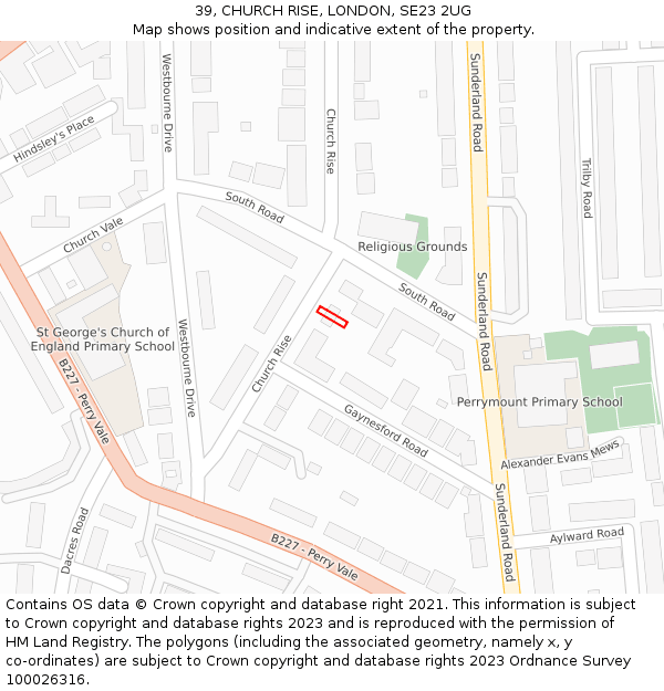 39, CHURCH RISE, LONDON, SE23 2UG: Location map and indicative extent of plot
