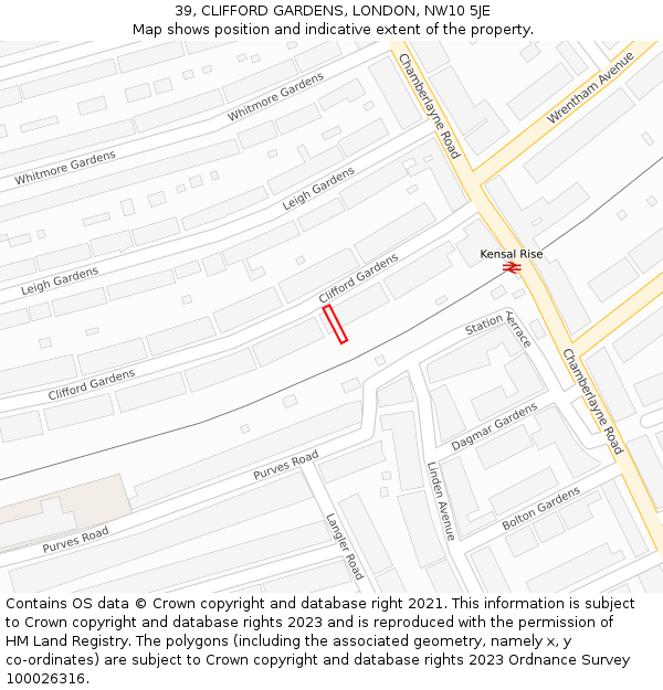 39, CLIFFORD GARDENS, LONDON, NW10 5JE: Location map and indicative extent of plot