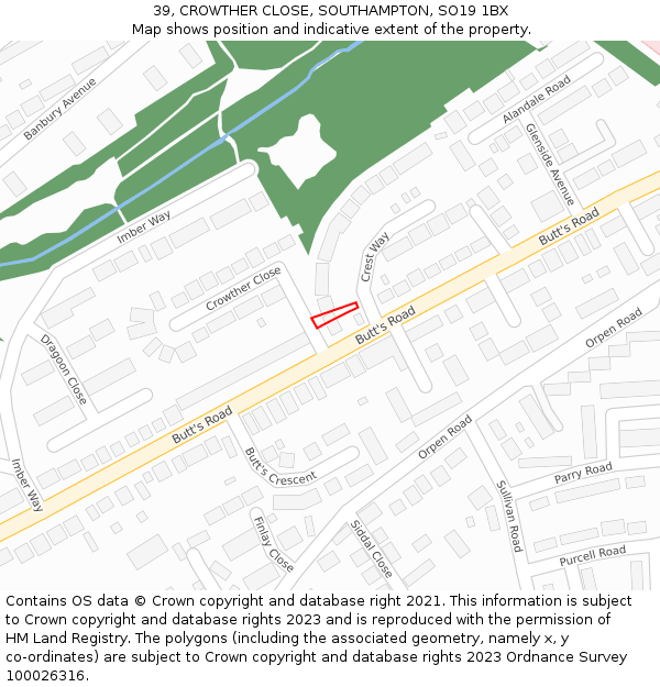 39, CROWTHER CLOSE, SOUTHAMPTON, SO19 1BX: Location map and indicative extent of plot