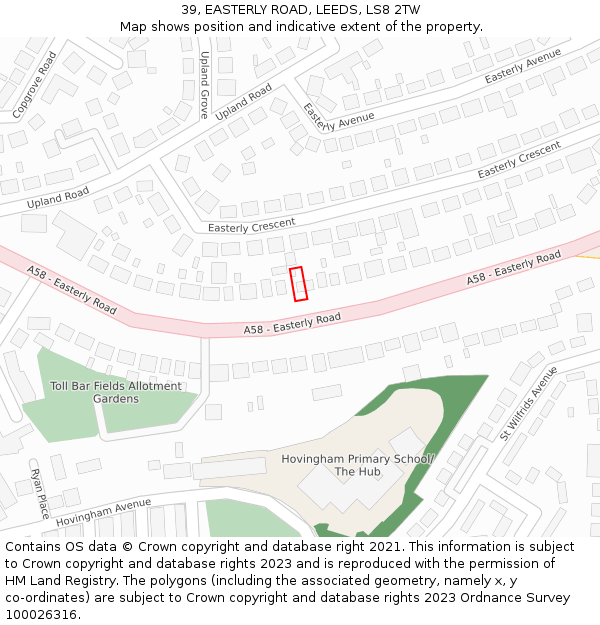 39, EASTERLY ROAD, LEEDS, LS8 2TW: Location map and indicative extent of plot