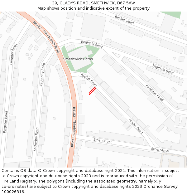 39, GLADYS ROAD, SMETHWICK, B67 5AW: Location map and indicative extent of plot