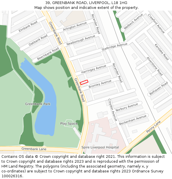 39, GREENBANK ROAD, LIVERPOOL, L18 1HG: Location map and indicative extent of plot