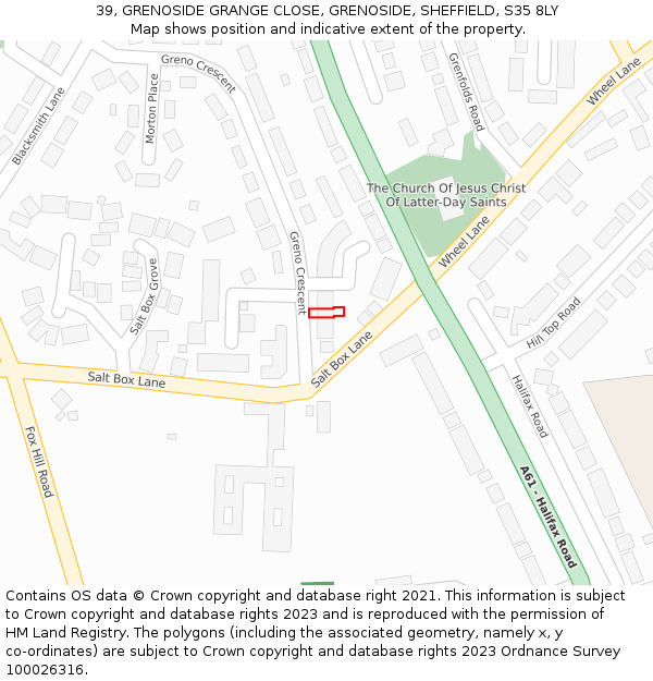 39, GRENOSIDE GRANGE CLOSE, GRENOSIDE, SHEFFIELD, S35 8LY: Location map and indicative extent of plot