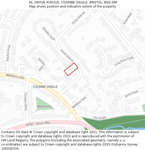 39, GROVE AVENUE, COOMBE DINGLE, BRISTOL, BS9 2RP: Location map and indicative extent of plot