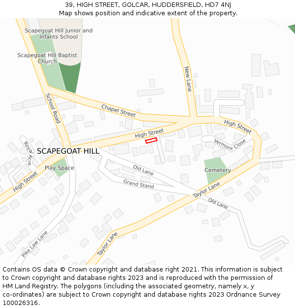 39, HIGH STREET, GOLCAR, HUDDERSFIELD, HD7 4NJ: Location map and indicative extent of plot