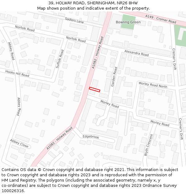 39, HOLWAY ROAD, SHERINGHAM, NR26 8HW: Location map and indicative extent of plot