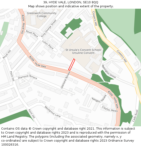 39, HYDE VALE, LONDON, SE10 8QQ: Location map and indicative extent of plot
