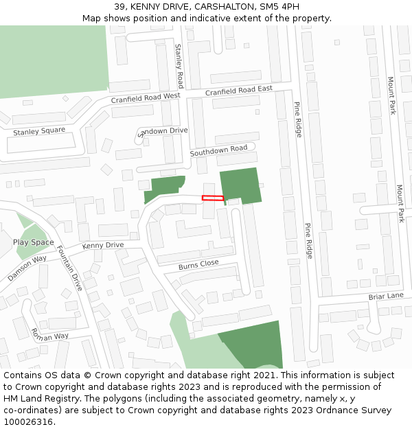 39, KENNY DRIVE, CARSHALTON, SM5 4PH: Location map and indicative extent of plot