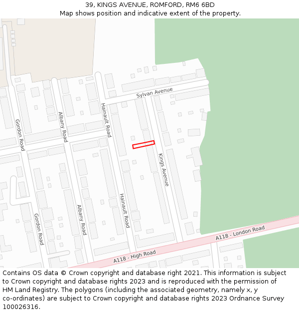 39, KINGS AVENUE, ROMFORD, RM6 6BD: Location map and indicative extent of plot