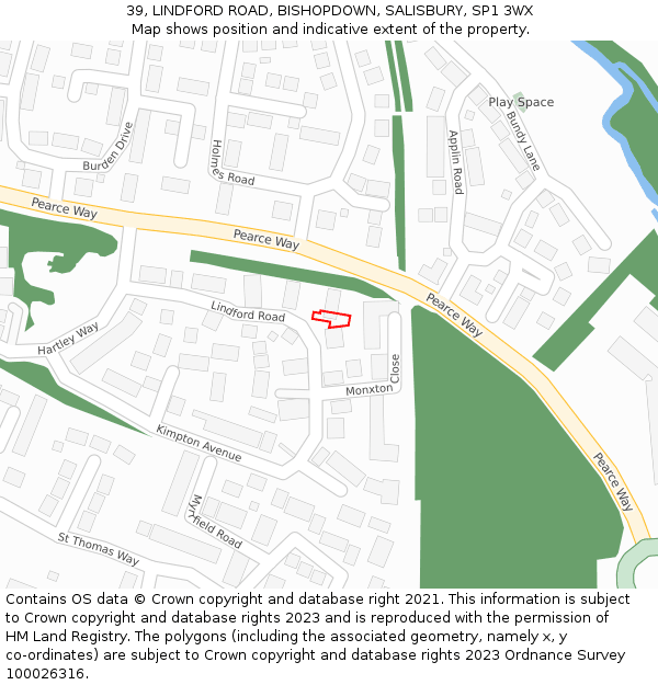 39, LINDFORD ROAD, BISHOPDOWN, SALISBURY, SP1 3WX: Location map and indicative extent of plot