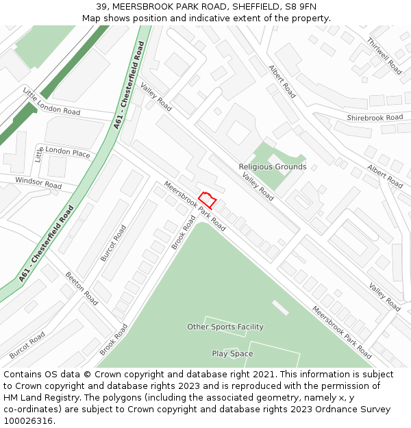 39, MEERSBROOK PARK ROAD, SHEFFIELD, S8 9FN: Location map and indicative extent of plot