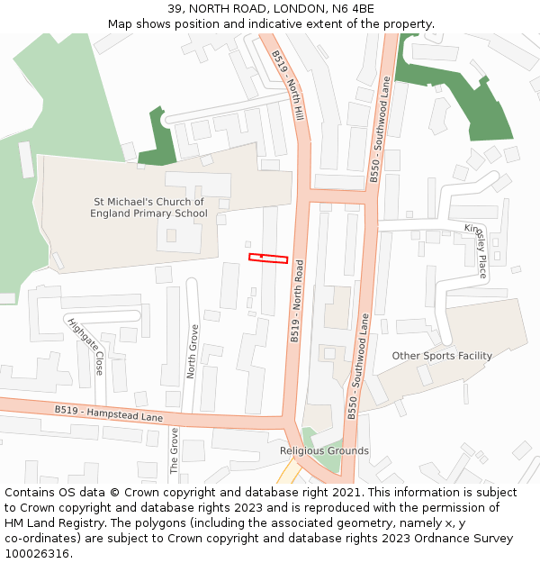39, NORTH ROAD, LONDON, N6 4BE: Location map and indicative extent of plot