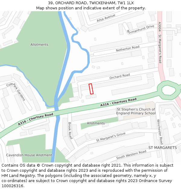 39, ORCHARD ROAD, TWICKENHAM, TW1 1LX: Location map and indicative extent of plot