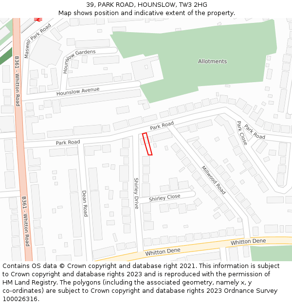 39, PARK ROAD, HOUNSLOW, TW3 2HG: Location map and indicative extent of plot