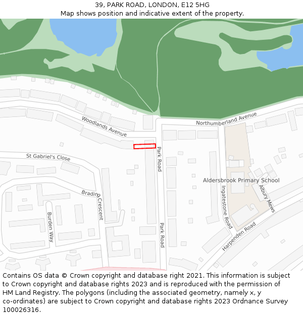 39, PARK ROAD, LONDON, E12 5HG: Location map and indicative extent of plot