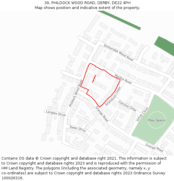 39, PHILDOCK WOOD ROAD, DERBY, DE22 4PH: Location map and indicative extent of plot