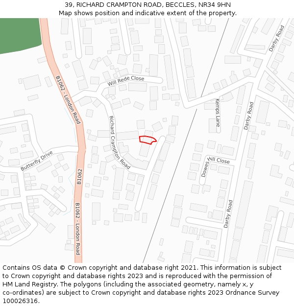 39, RICHARD CRAMPTON ROAD, BECCLES, NR34 9HN: Location map and indicative extent of plot