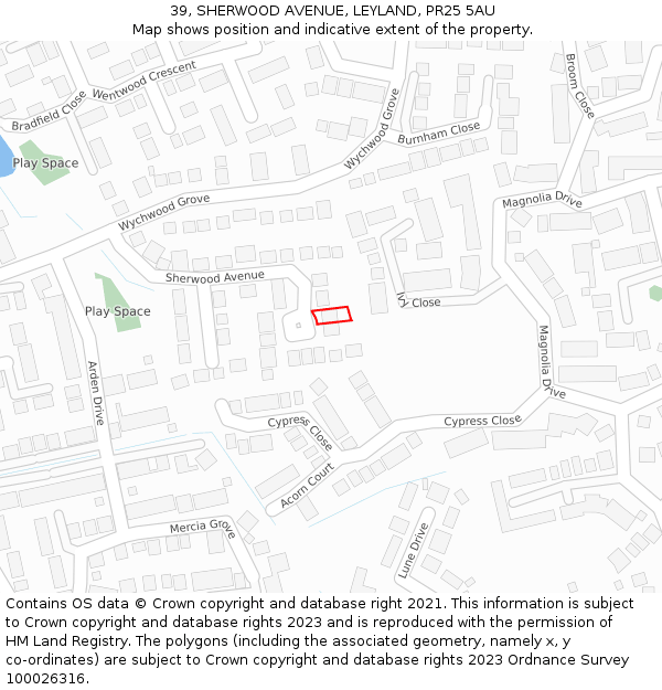 39, SHERWOOD AVENUE, LEYLAND, PR25 5AU: Location map and indicative extent of plot