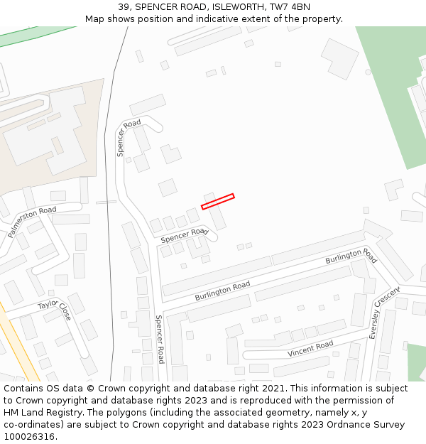 39, SPENCER ROAD, ISLEWORTH, TW7 4BN: Location map and indicative extent of plot