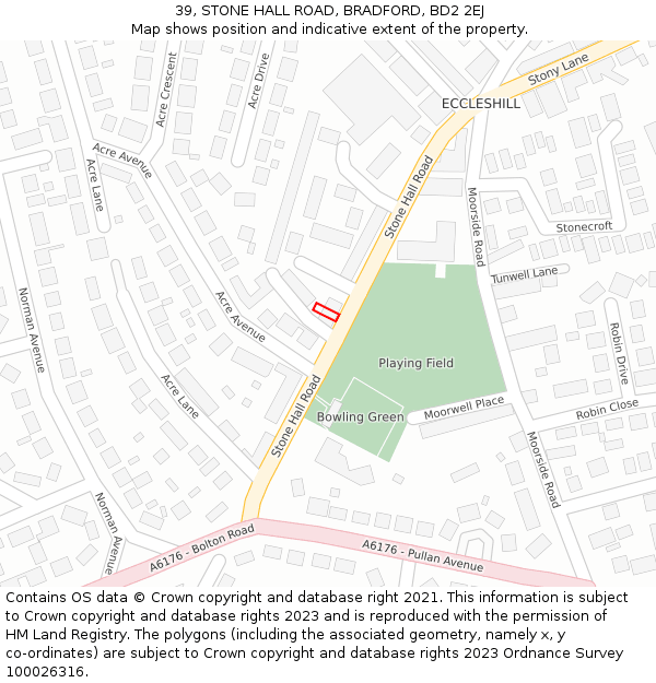 39, STONE HALL ROAD, BRADFORD, BD2 2EJ: Location map and indicative extent of plot