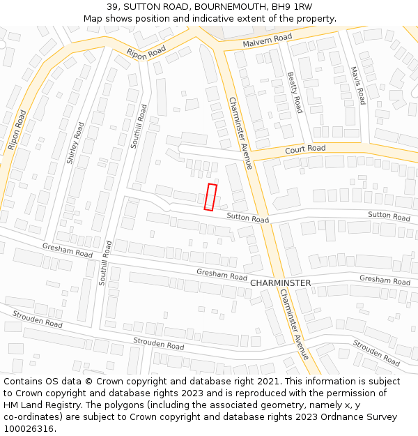 39, SUTTON ROAD, BOURNEMOUTH, BH9 1RW: Location map and indicative extent of plot